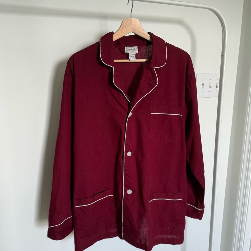 Vintage Dior Burgundy Pajama Top with White Piping